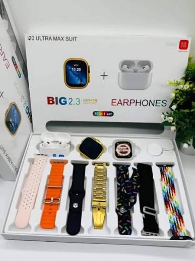 I20 Ultra Max 10-in-1 Smart Watch Bundle (Free Earbuds + 7 Straps)