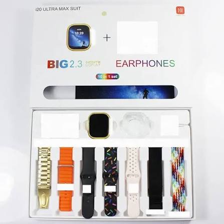 I20 Ultra Max 10-in-1 Smart Watch Bundle (Free Earbuds + 7 Straps)