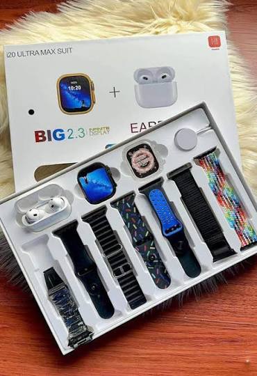 I20 Ultra Max 10-in-1 Smart Watch Bundle (Free Earbuds + 7 Straps)